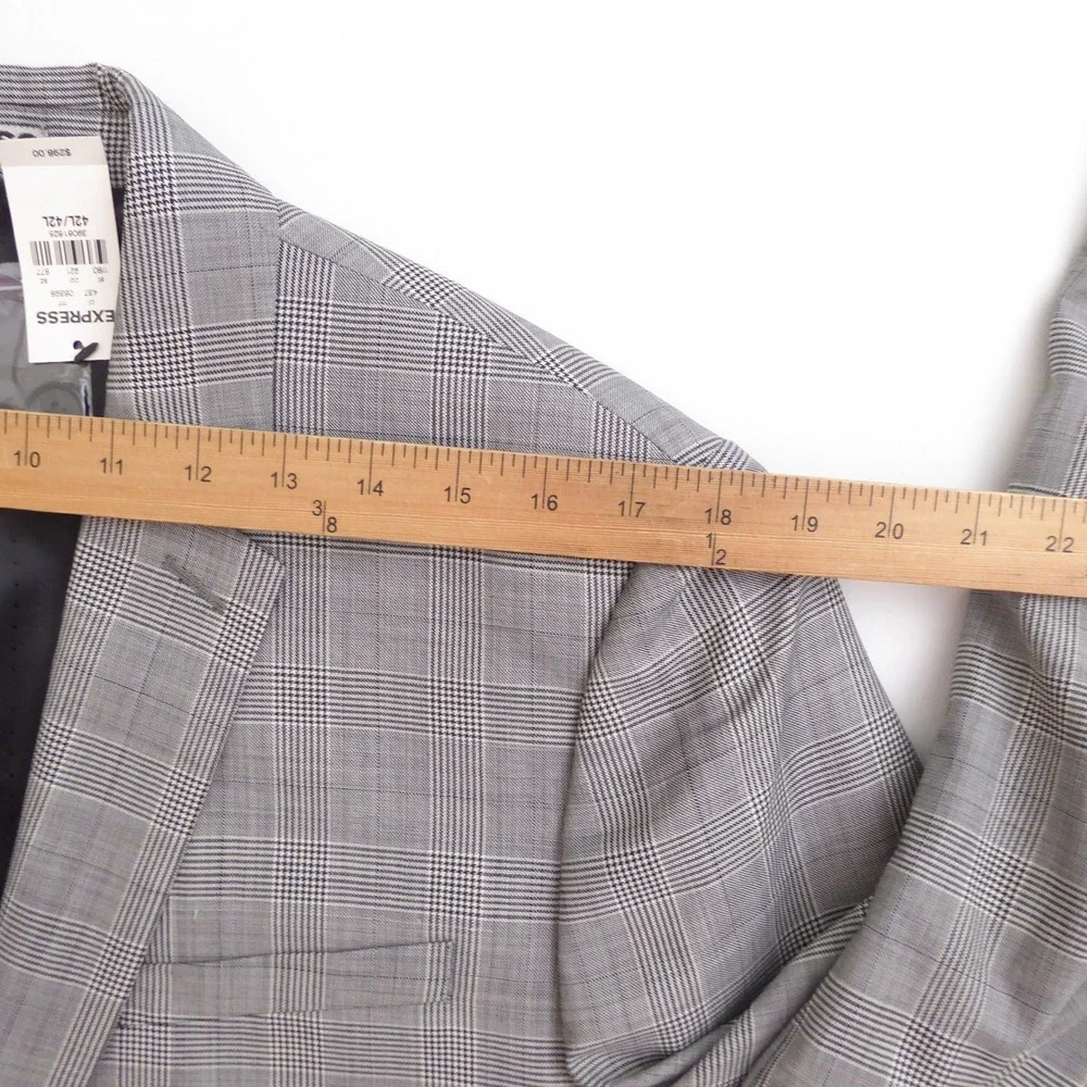 Express Mens Suit Jacket Gray Glen Plaid Wool Blend Photographer Fitted 42L